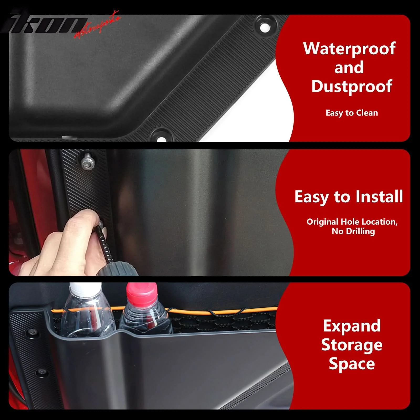 2021-2025 Ford Bronco 2/4 Dr Black Front Door Storage Box TPE+ABS 2PCS - Image 3