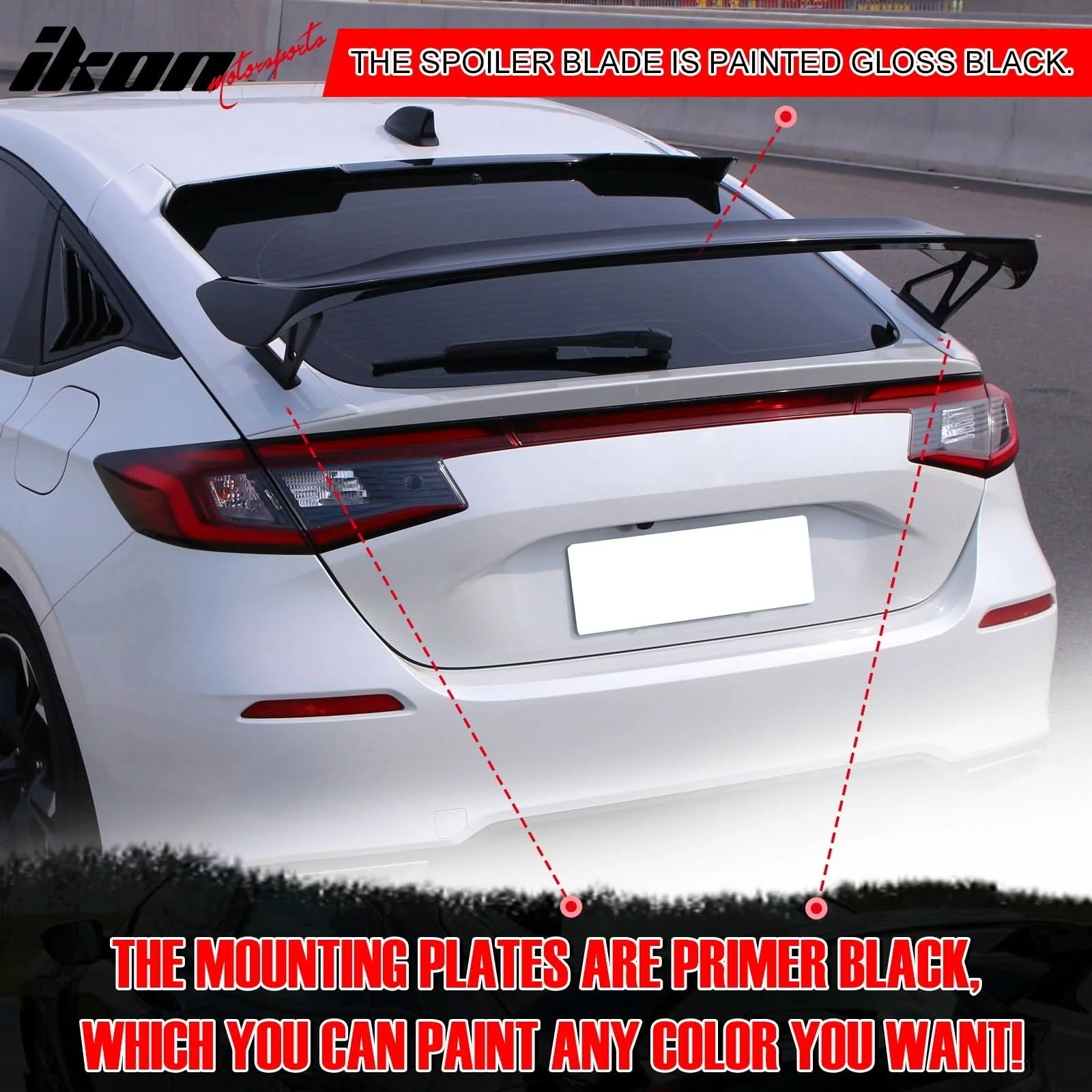 2022-2024 Honda Civic Type R Gloss Trunk Spoiler Mounting Plate ABS - Image 3