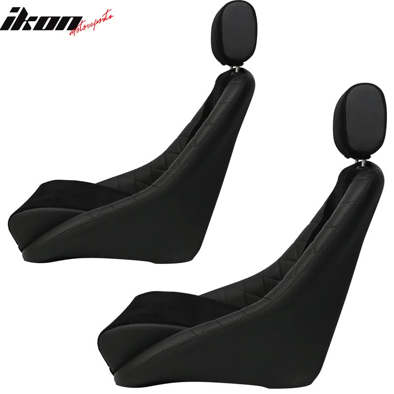 2X Classic Bucket Single Seat With Sliders Suede Black Faux Leather PU - Image 3