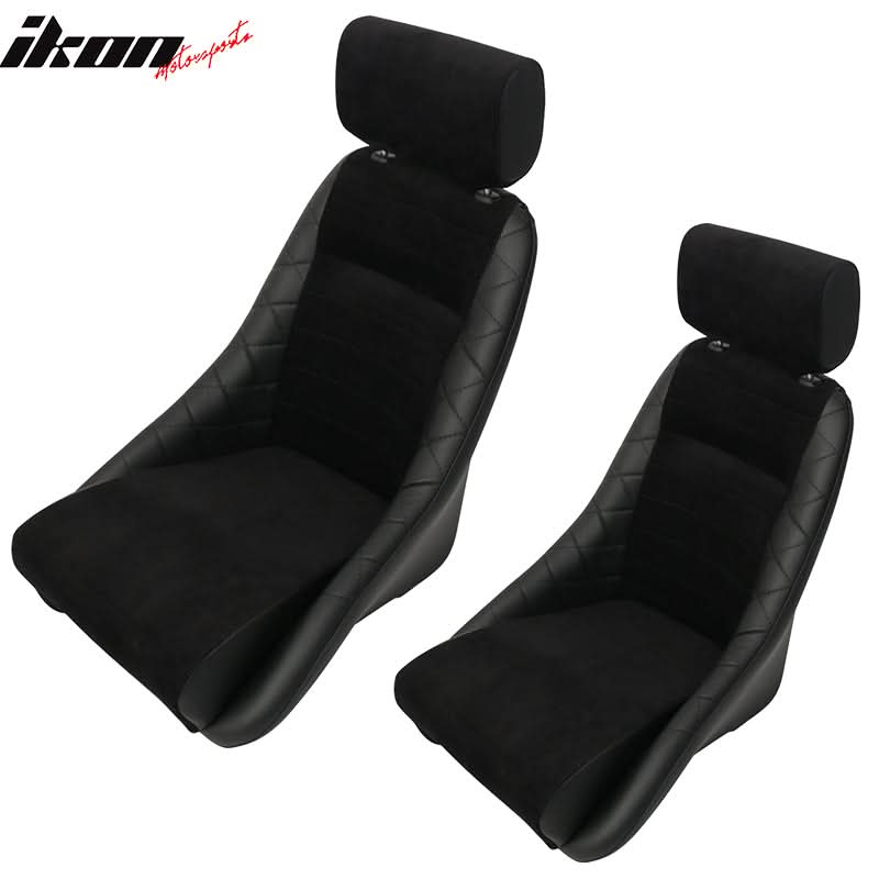 2X Classic Bucket Single Seat With Sliders Suede Black Faux Leather PU - Image 5