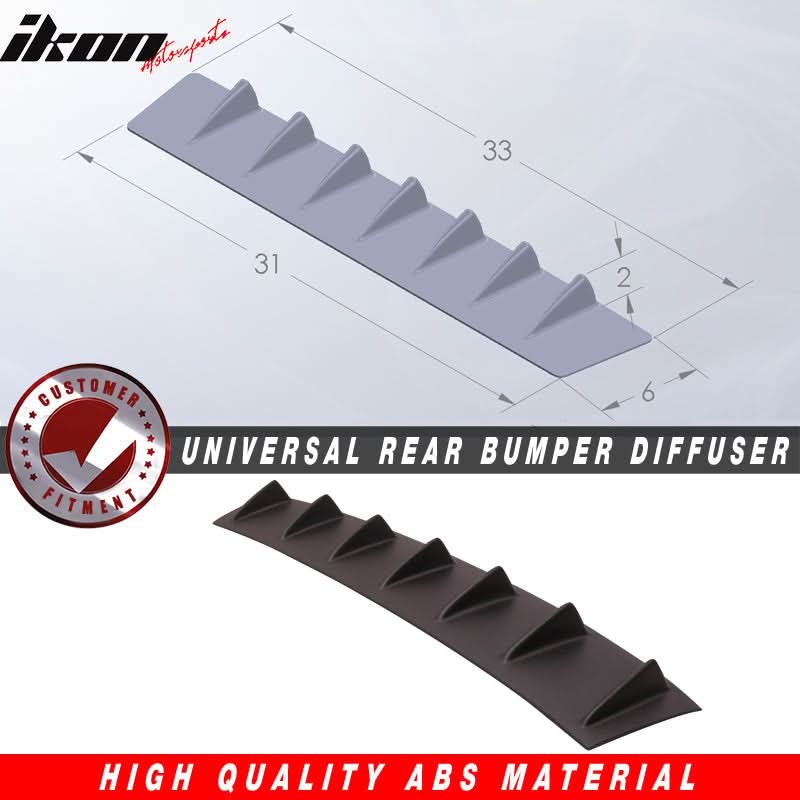 33" x 6" Universal Rear Bumper Diffuser Lip 7 Shark Fins Under - Image 3