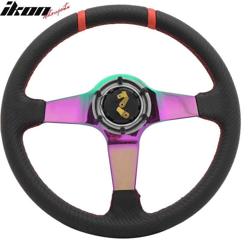 350MM Black CF Print Neo Spoke Sport Racing Steering Wheel  Logo - Image 5