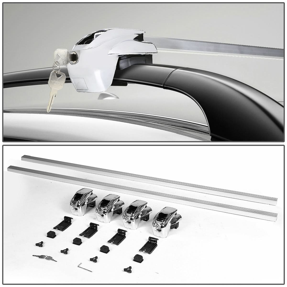 50" Aluminum Square Bar Roof Rack Crossbar with Lock - Silver - Image 6