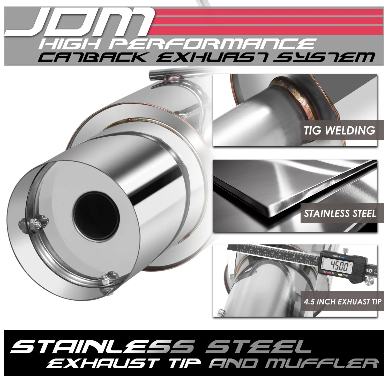 92-95 Honda Civic 3-Door Single Tip Catback Exhaust - Stainless Steel - Image 2