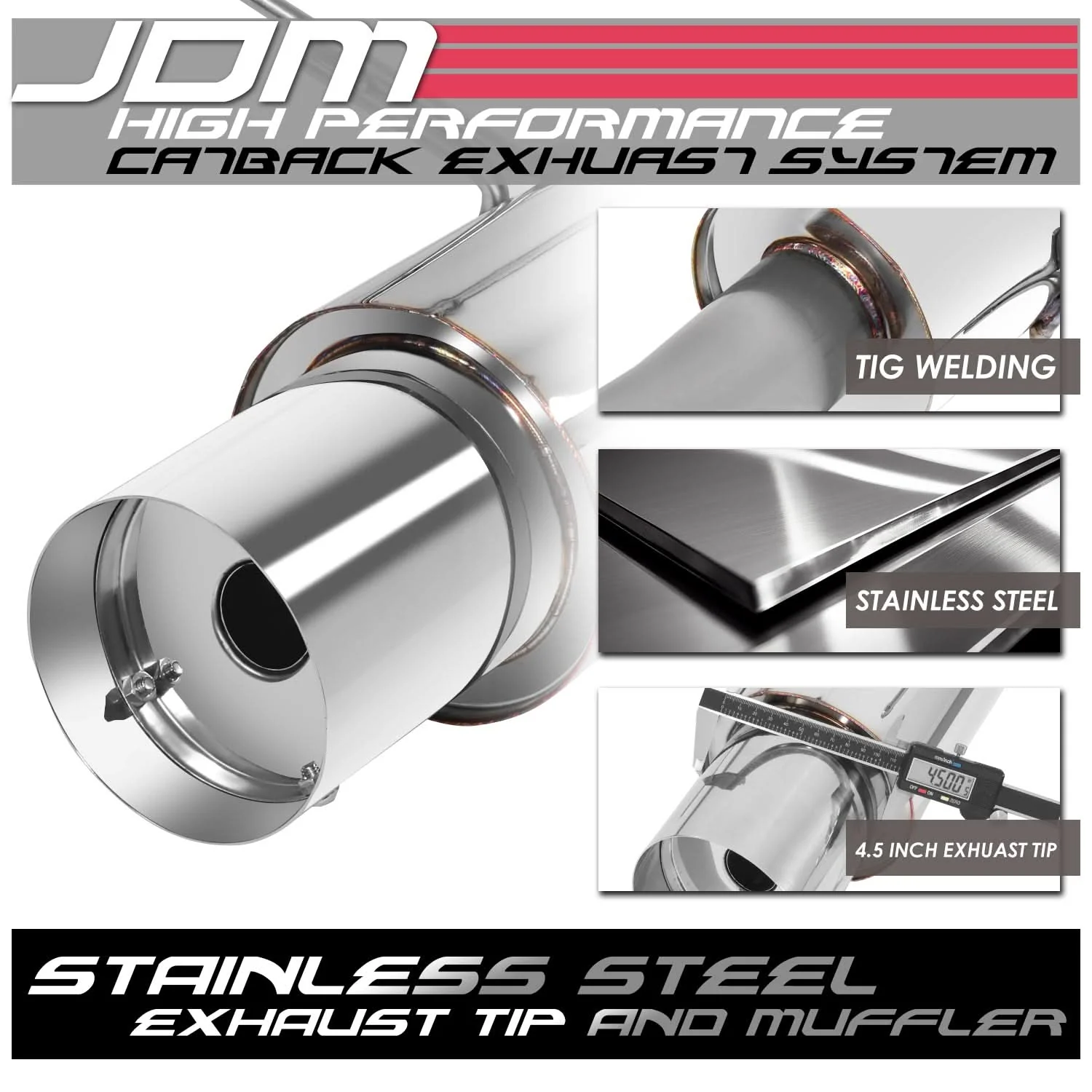 95-98 Nissan 240SX Single Tip Catback Exhaust - Stainless Steel - Image 2