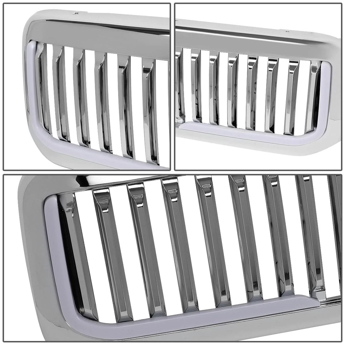 99-04 Ford F-250 F-350 F-450 F-550 Vertical Fence Style LED DRL Grille - Image 6