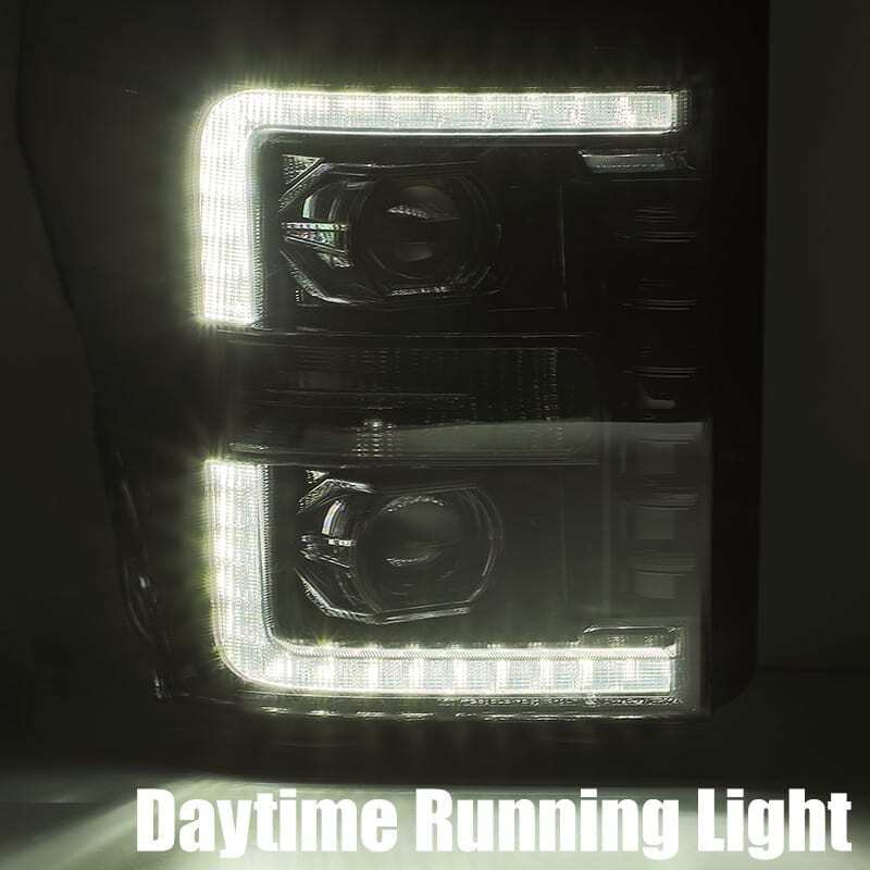 AlphaRex 11-16 Ford F-350 SD LUXX LED Proj Headlights Plank Style Black w/Activ Light/Seq Signal - Image 3