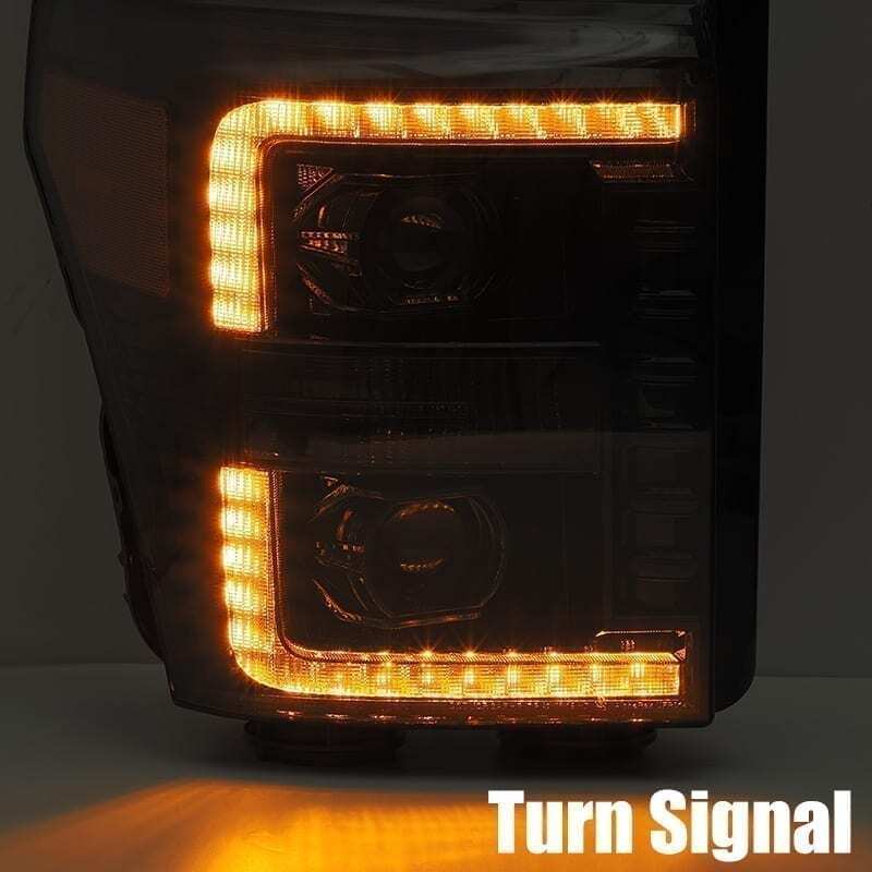 AlphaRex 11-16 Ford F-350 SD LUXX LED Proj Headlights Plank Style Black w/Activ Light/Seq Signal - Image 6