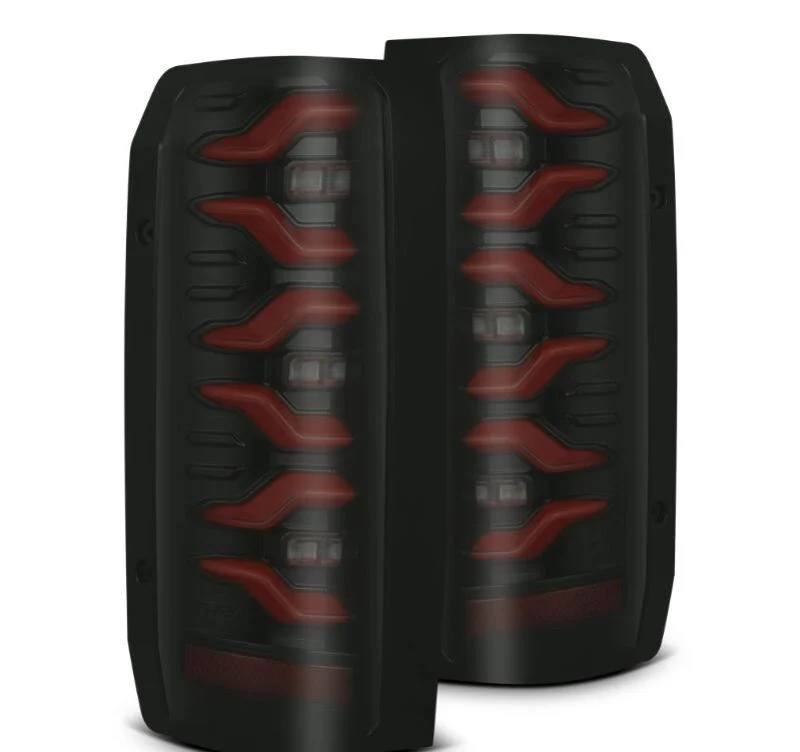 AlphaRex 87-96 Ford Bronco/F-150 Luxx-Series LED Tail Lights - Black Red