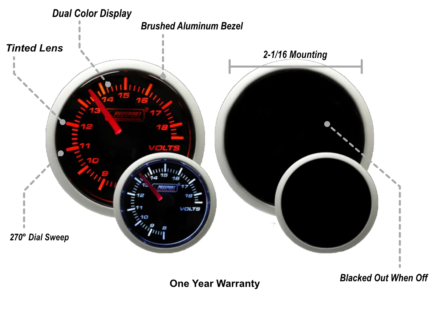 2-1/16" Amber / White - Electric Volt Gauge - Image 2