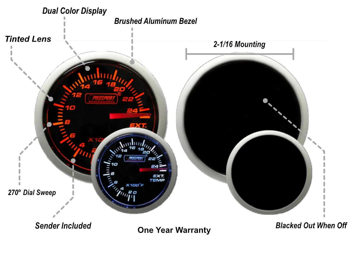 2-1/16" Amber / White - Electrical Exhaust Gas Temperature Gauge - Image 2