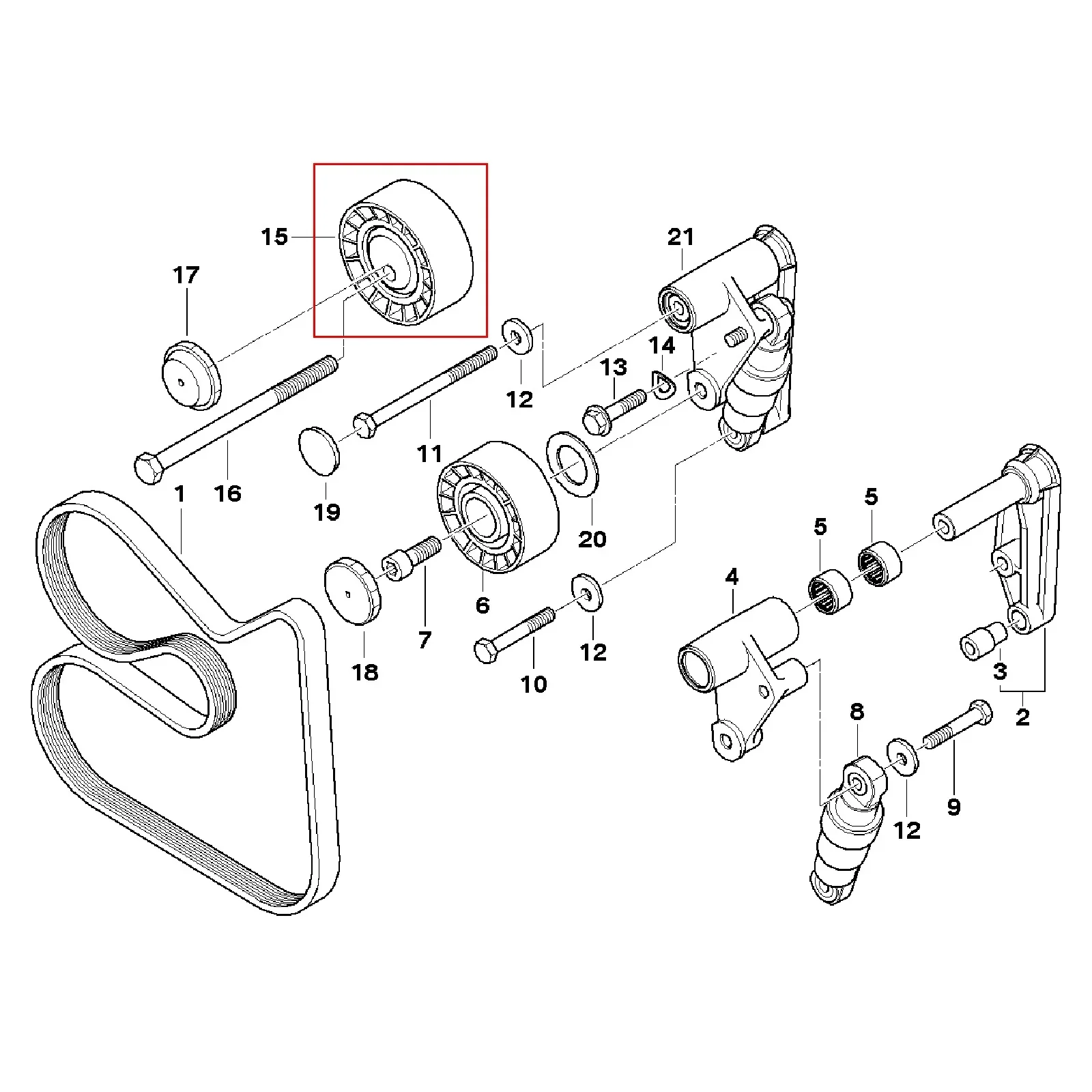 BMW 3 Series E36 E46 / 5 Series E39 / X5 E53 / Z3 Z4 Drive Belt Tensioner Idler Pulley 11287841228 1992 - 2006 - Image 2