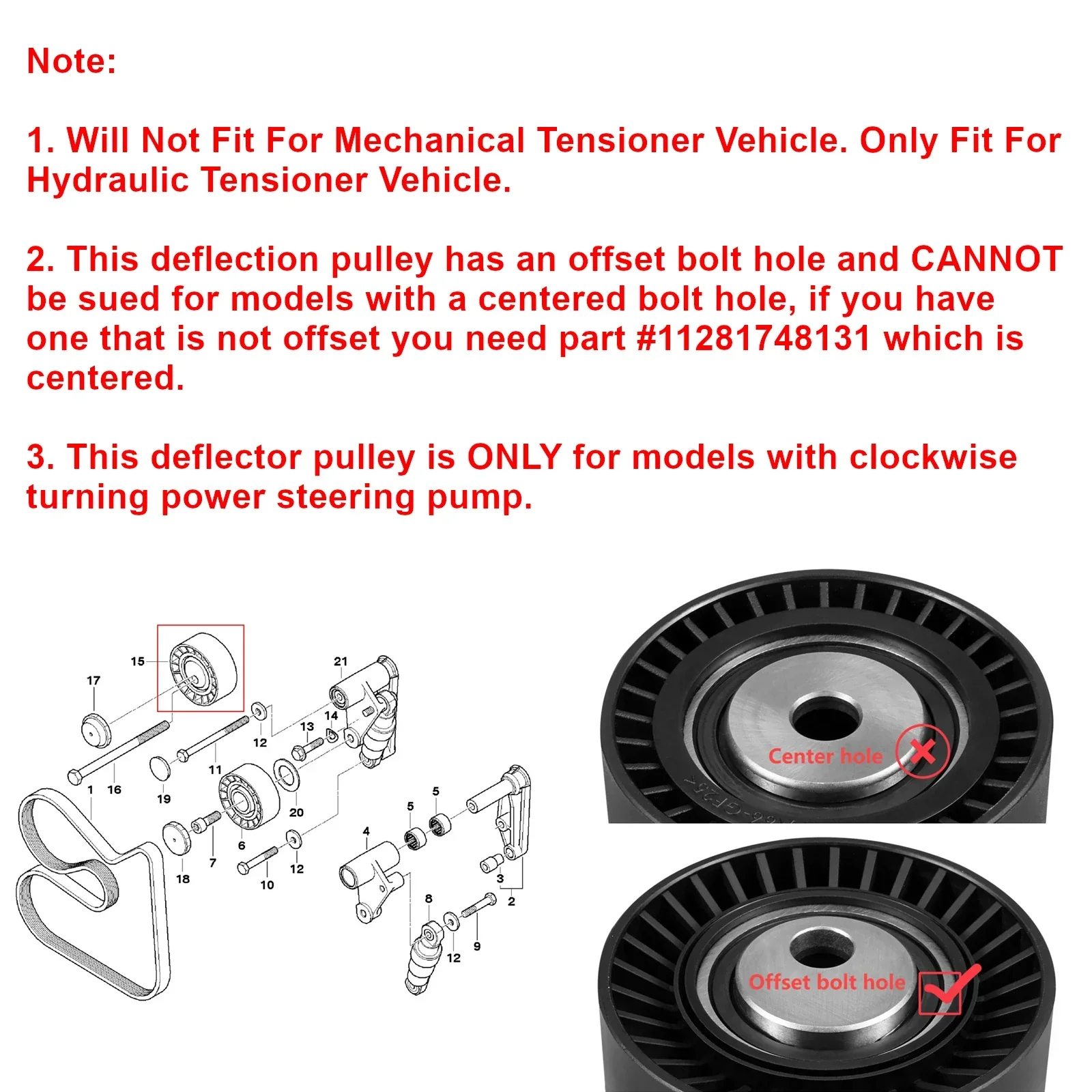 BMW 3 Series E36 E46 / 5 Series E39 / X5 E53 / Z3 Z4 Drive Belt Tensioner Idler Pulley 11287841228 1992 - 2006 - Image 9