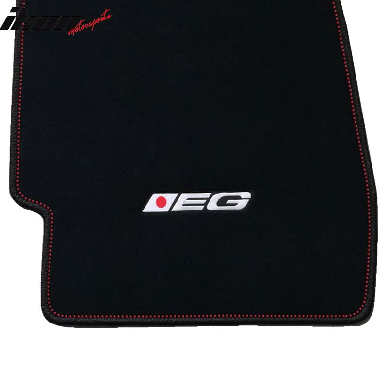 Car Floor Mat for 1992-95 Honda Civic Black Logo Red Stitch 4PC Nylon - Image 4