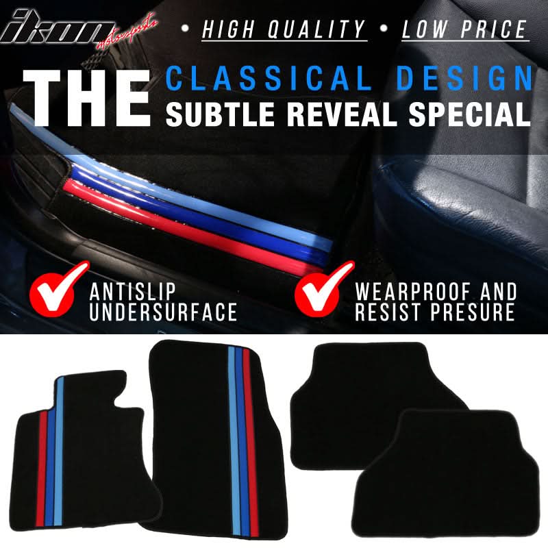 Car Floor Mat for 2005-2010 BMW E60 5 Series Black M Stripe 4PC Nylon - Image 4