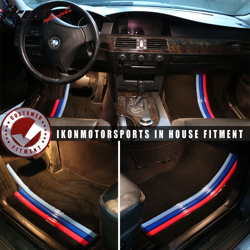 Car Floor Mat for 2005-2010 BMW E60 5 Series Black M Stripe 4PC Nylon - Image 9