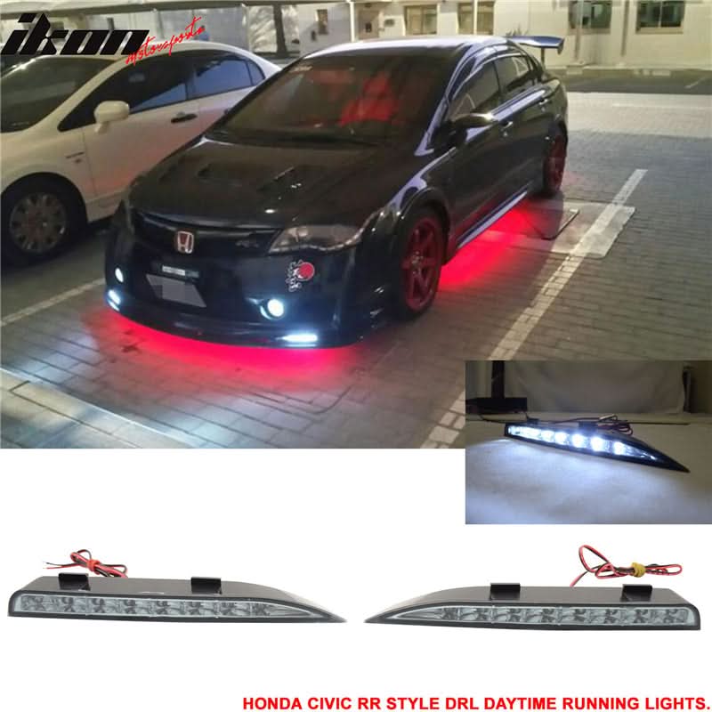 Fits 06-11 Civic Mugen RR Front Bumper + Bumper Lip Spoiler + LED DRL - Image 3