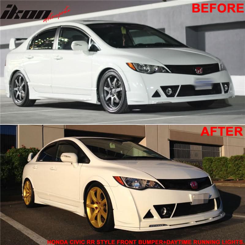 Fits 06-11 Civic Mugen RR Front Bumper + Bumper Lip Spoiler + LED DRL - Image 6