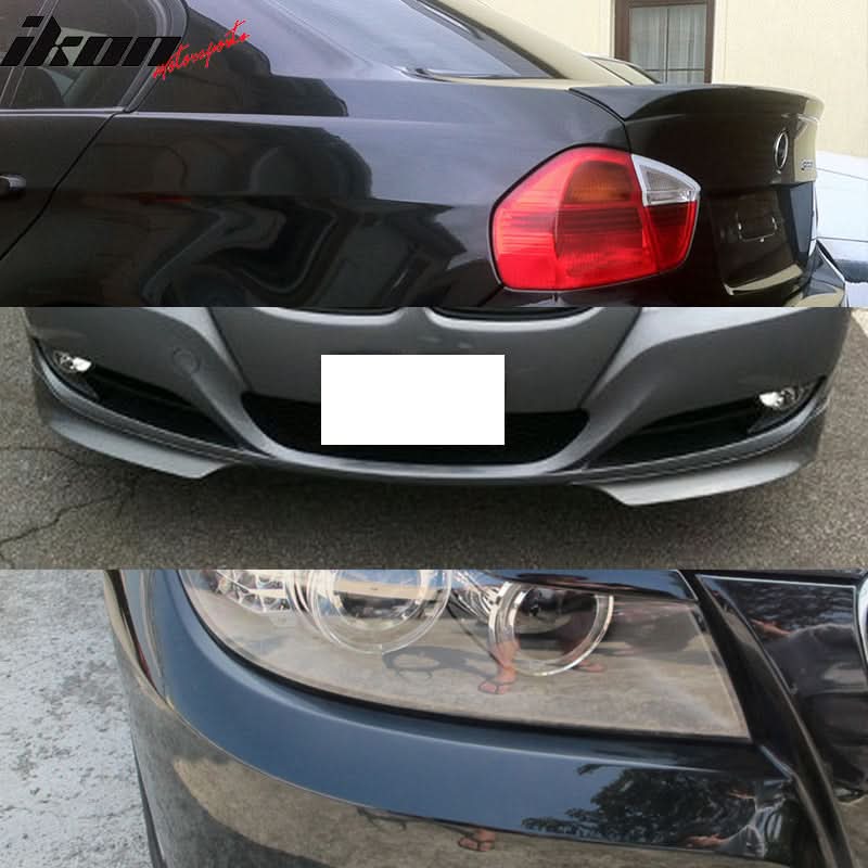 Fits 09-11 E90 OE Trunk Spoiler & Front Bumper Lip & Headlight Eyelids - Image 2