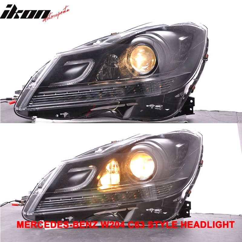 Fits 12-14 W204 C-Class Black Series CF Hood + Projector DRL Headlight - Image 5