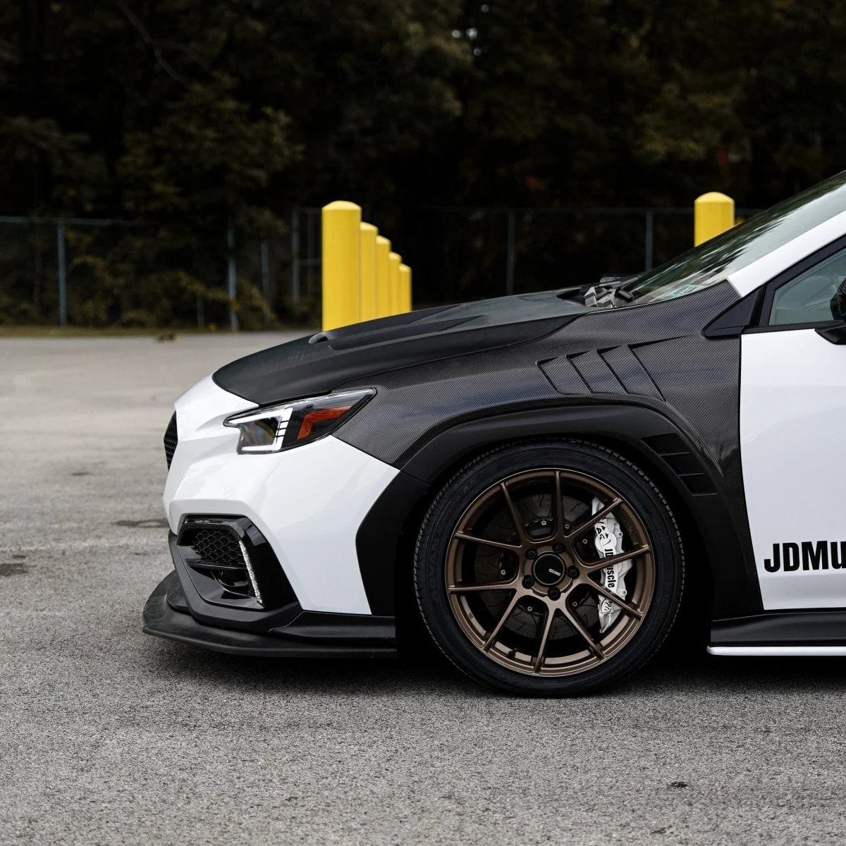 JDMuscle [22-25 WRX w/ FMIC] Carbon Fiber Scoopless Hood V1 - Image 6
