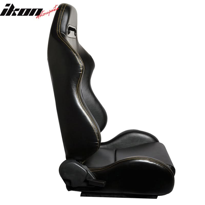 One Pair of Racing Seats JDM Black PVC Leather w/ Yellow Stitch - Image 3