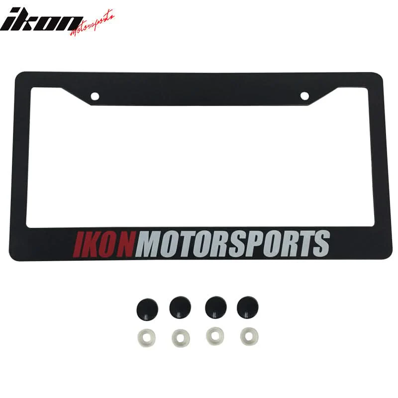Pair License Plate Frame Holder Bracket IKON MOTORSPORTS + Screw Cap - Image 2