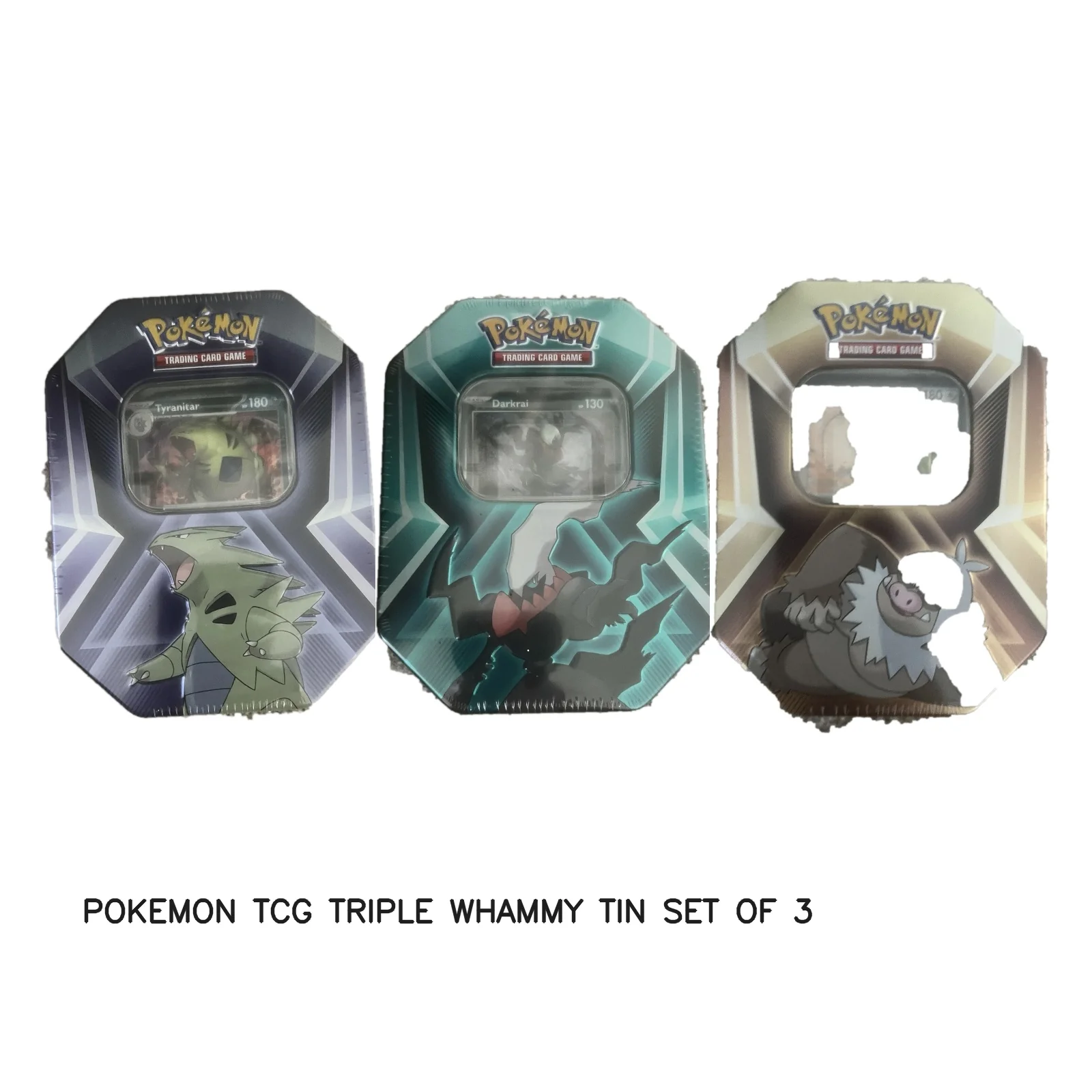 Pokémon TCG: Triple Whammy Tin Complete Set of 3 – Tyranitar, Darkrai & Slaking
