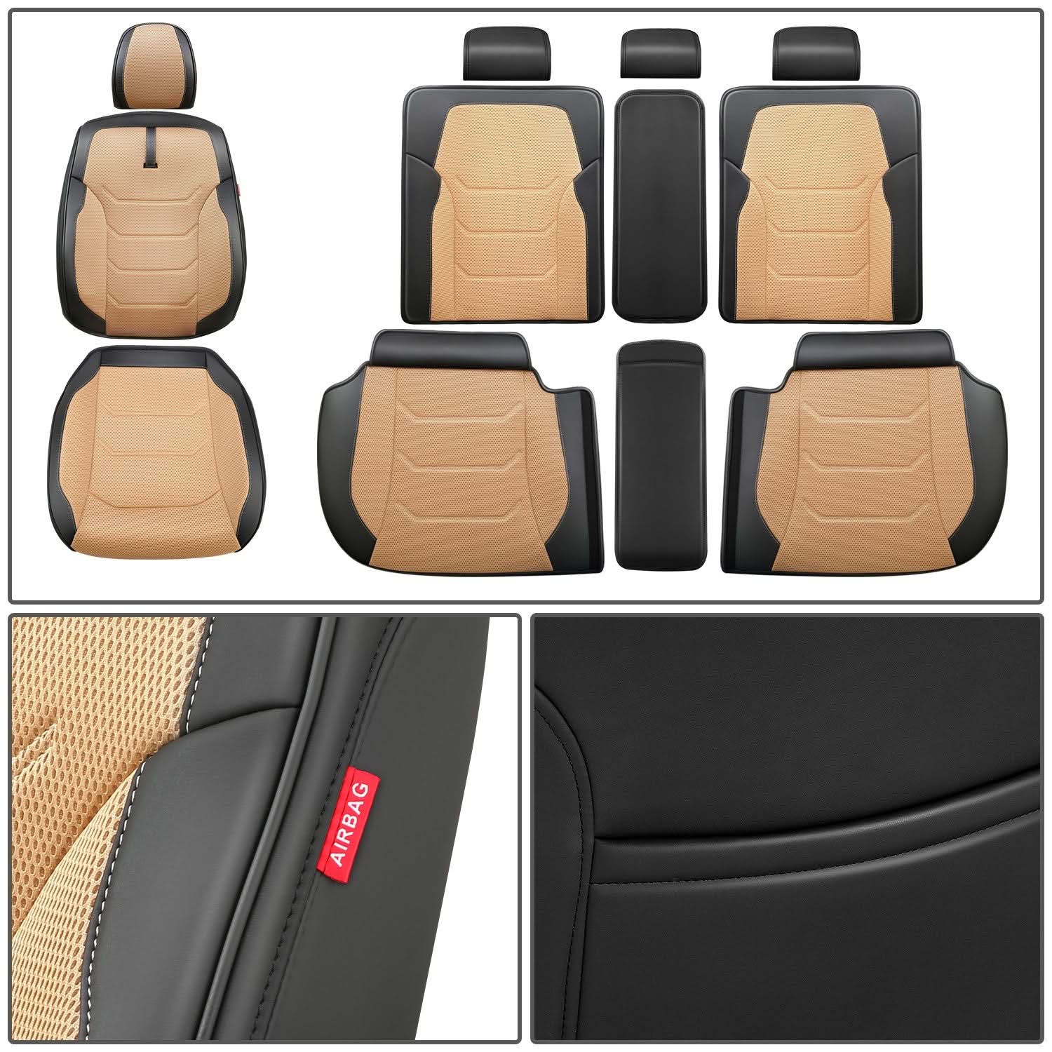 Sport Series Full Set Seat Covers - Black/Beige - Image 5
