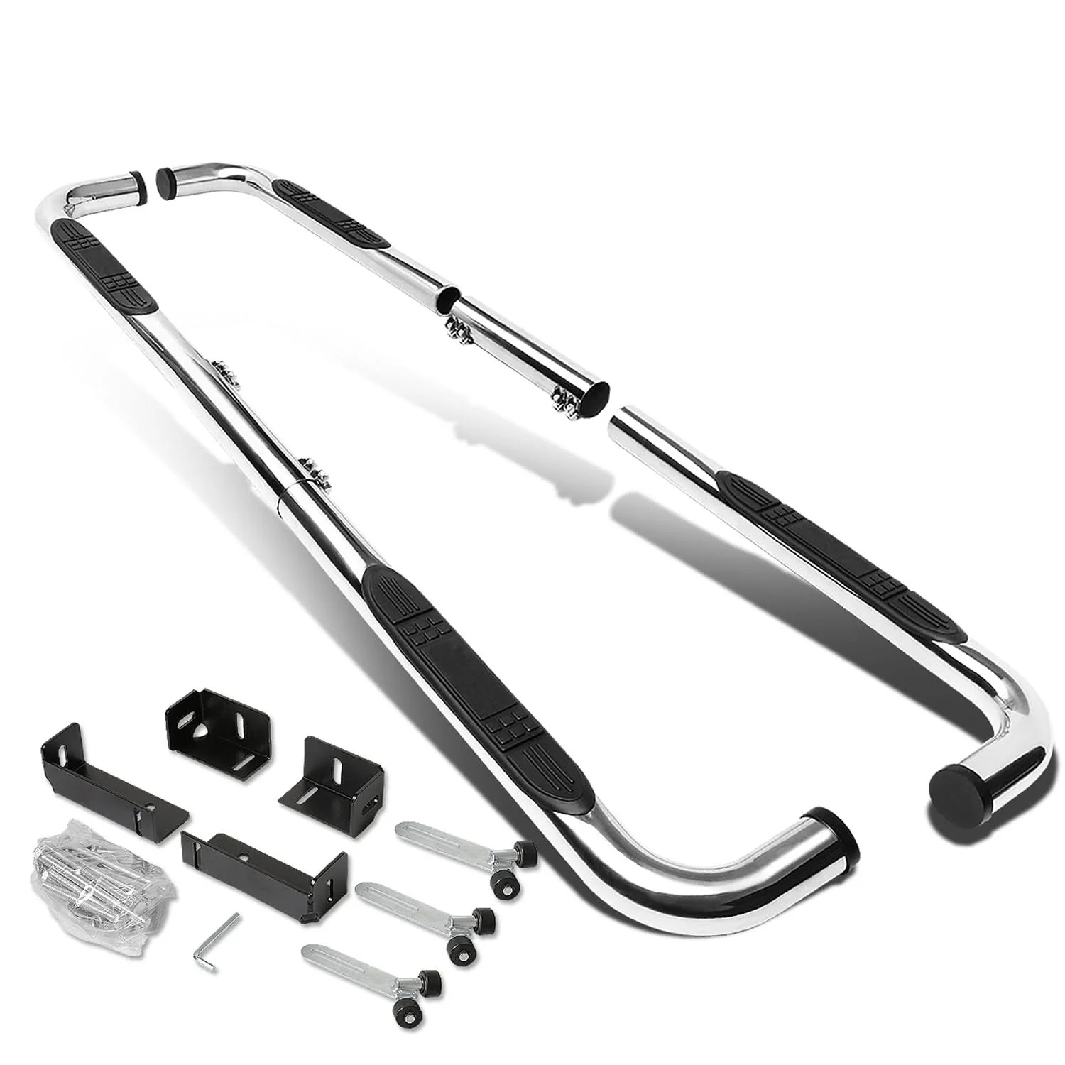Universal 3 Inch Round 90 Degree Nerf Bar Step Bar Silver - Image 2