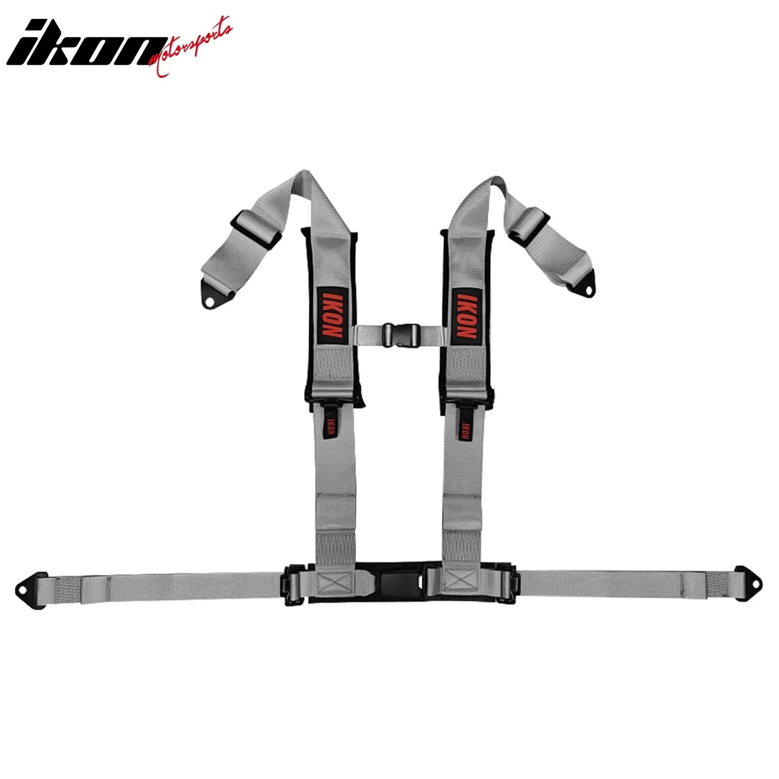 Universal 3" Wide 4 Point Buckle Racing Seat Belt Harness Nylon Grey - Image 3