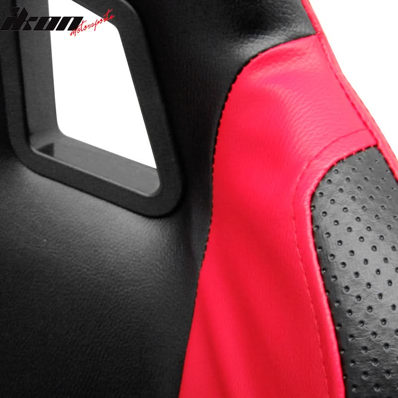 Universal Black Red PVC Leather Racing Bucket Seats Reclinable Slider - Image 4