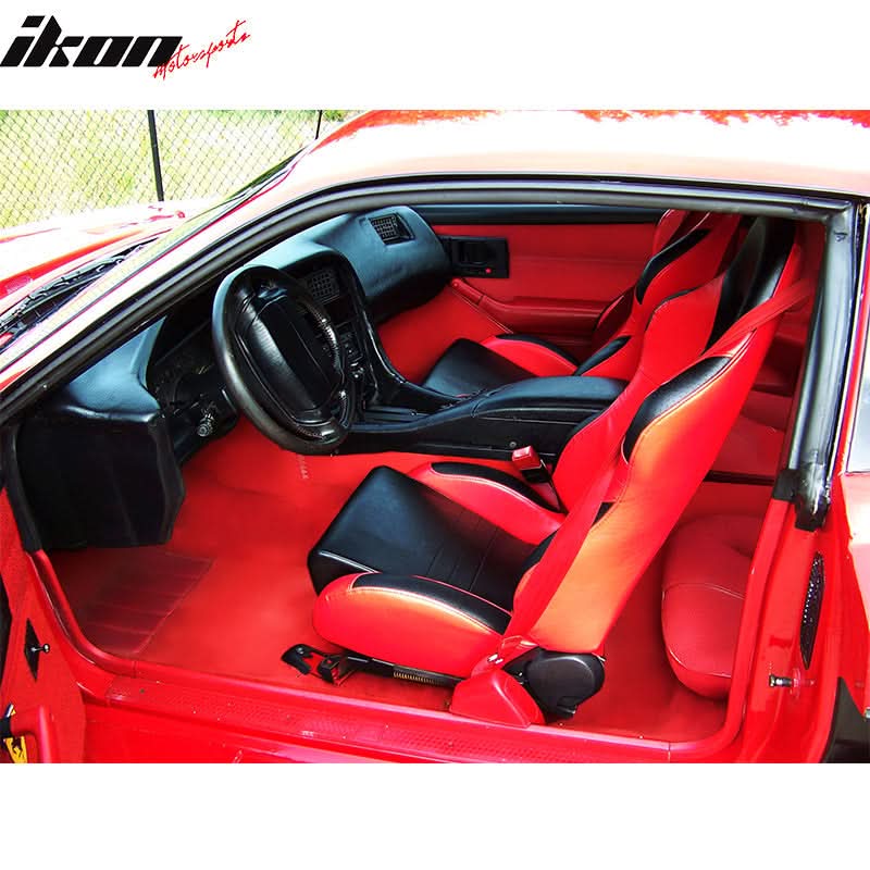 Universal Black Red PVC Leather Racing Bucket Seats Reclinable Slider - Image 5