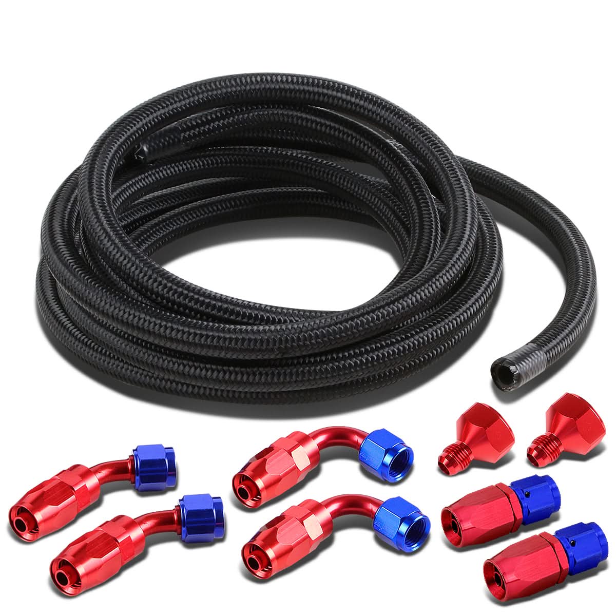 Universal Fuel Tank Fittings with Braided Stainless Steel Feed Return Line 10AN to AN6 - Black Nylon Stainless Steel - Image 2