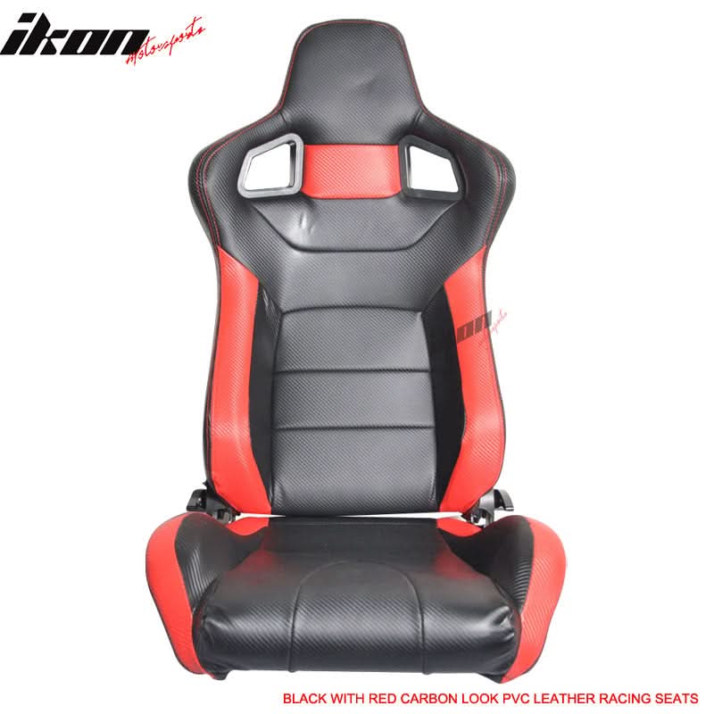 Universal JDM Sport Black Red Racing Seats Carbon Fiber Print - Image 3