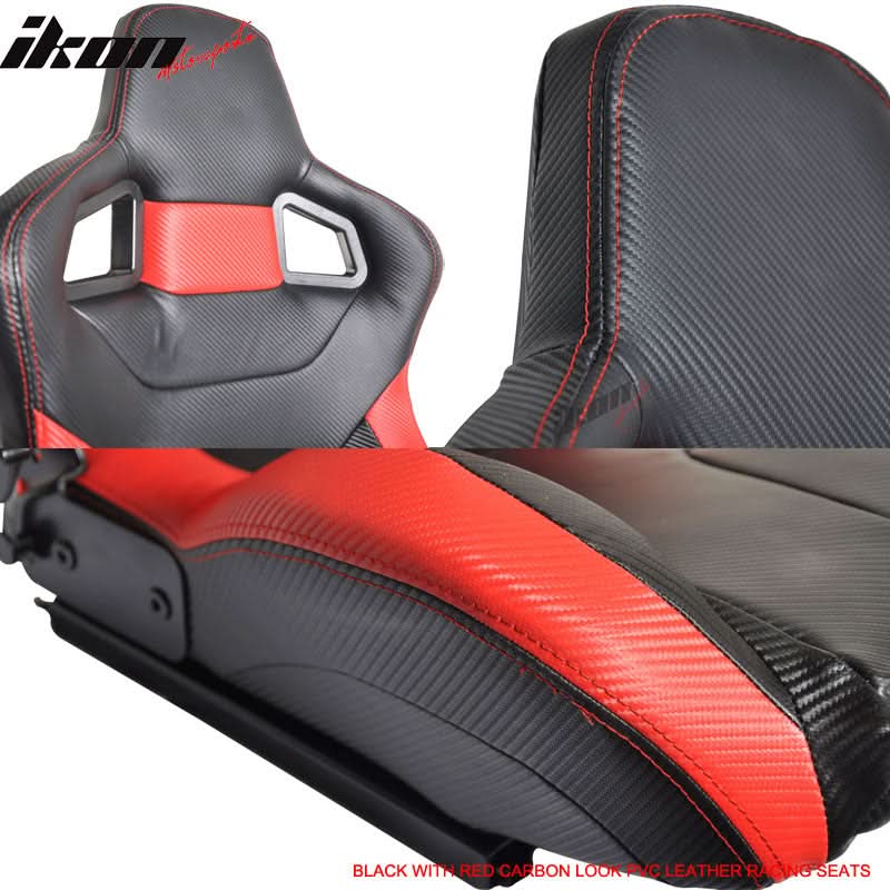 Universal JDM Sport Black Red Racing Seats Carbon Fiber Print - Image 6