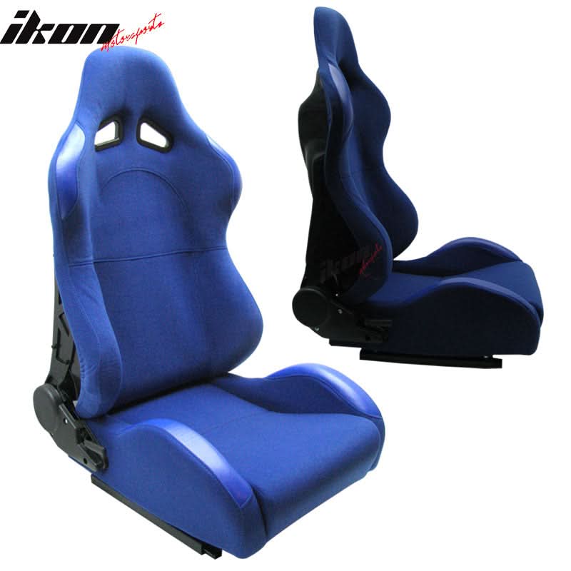 Universal JDM Sport Blue Racing Bucket Seats Cloth - Image 2