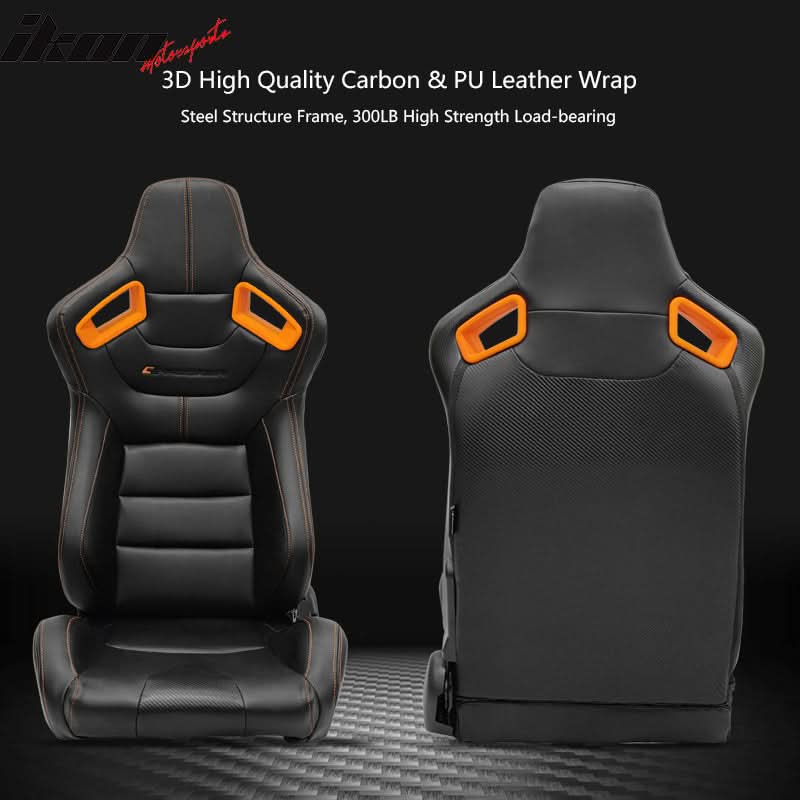 Universal Orange Bezel Racing Seat Dual Slider Buckle Belt PU Carbon - Image 3