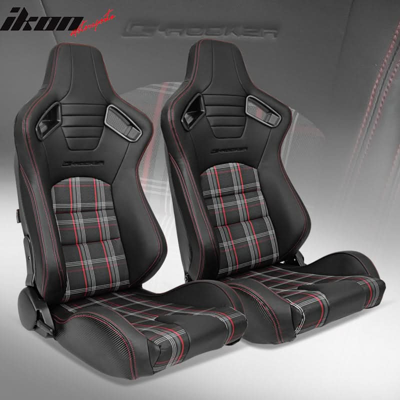 Universal Plaid Racing Seat Dual with Sliders PU Carbon Leather - Image 11