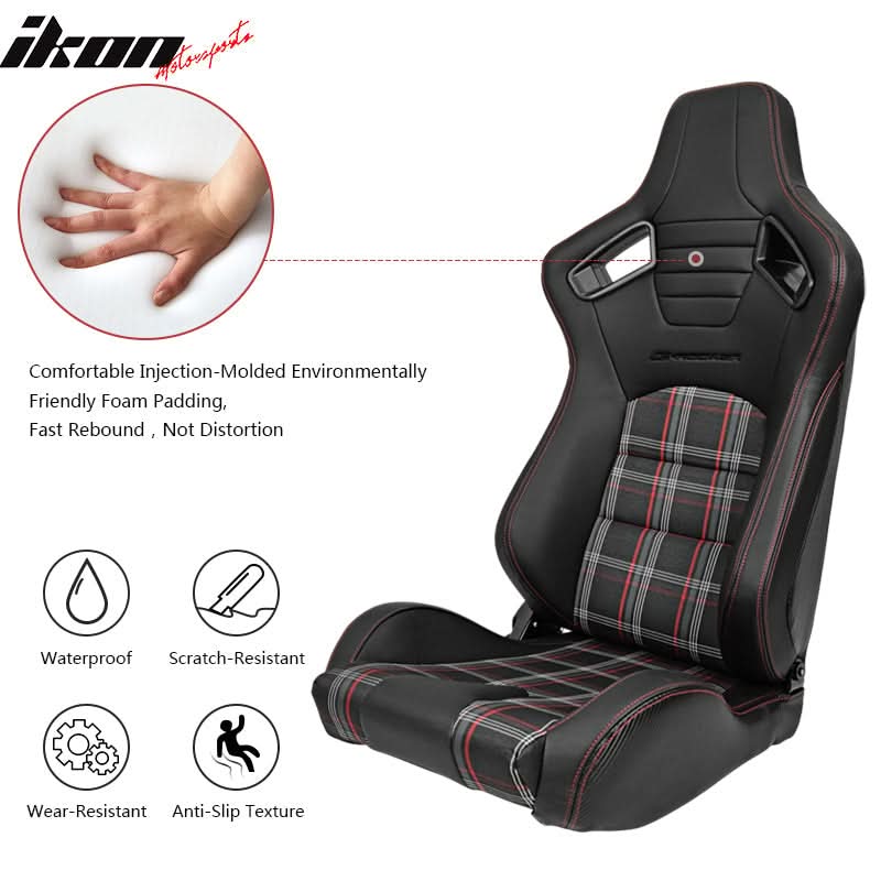 Universal Plaid Racing Seat Dual with Sliders PU Carbon Leather - Image 12