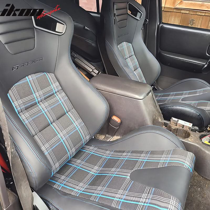 Universal Plaid Racing Seat Dual with Sliders PU Carbon Leather - Image 17