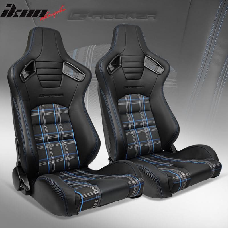 Universal Plaid Racing Seat Dual with Sliders PU Carbon Leather - Image 18
