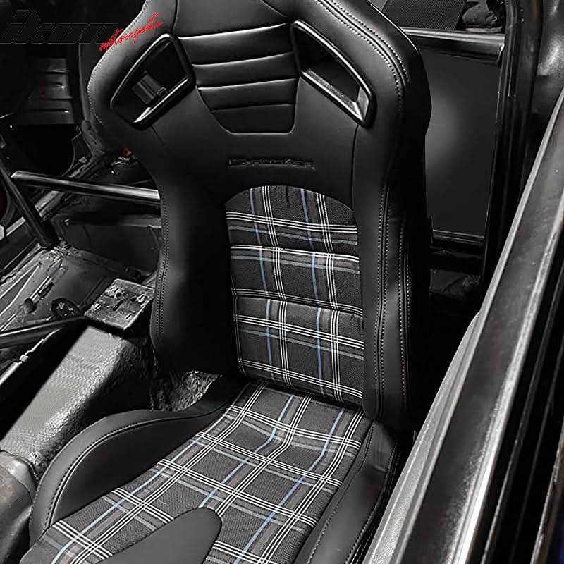 Universal Plaid Racing Seat Dual with Sliders PU Carbon Leather - Image 19