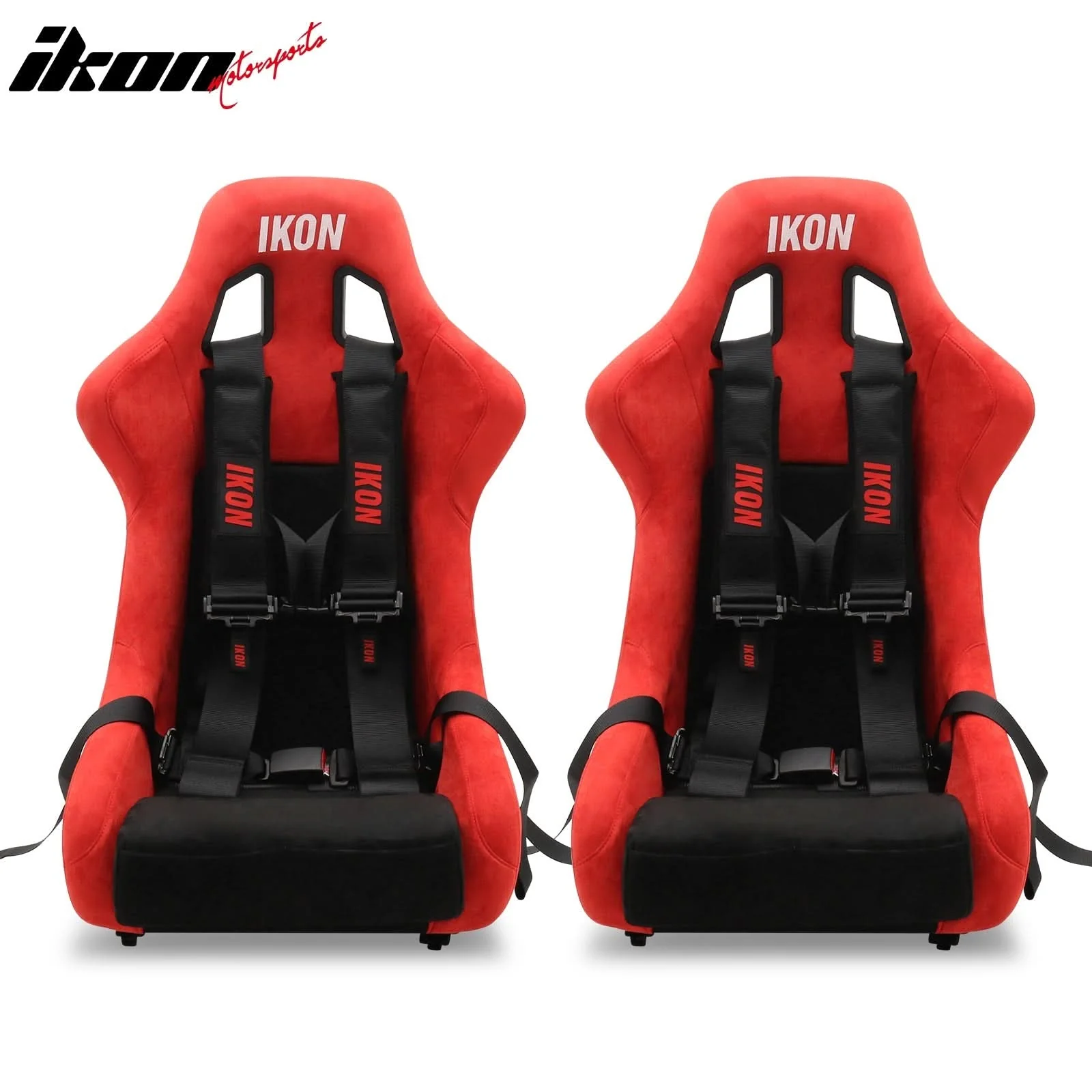 Universal Racing Bucket Seats W/ 4 Point 3" Belt Harness Black - Image 2