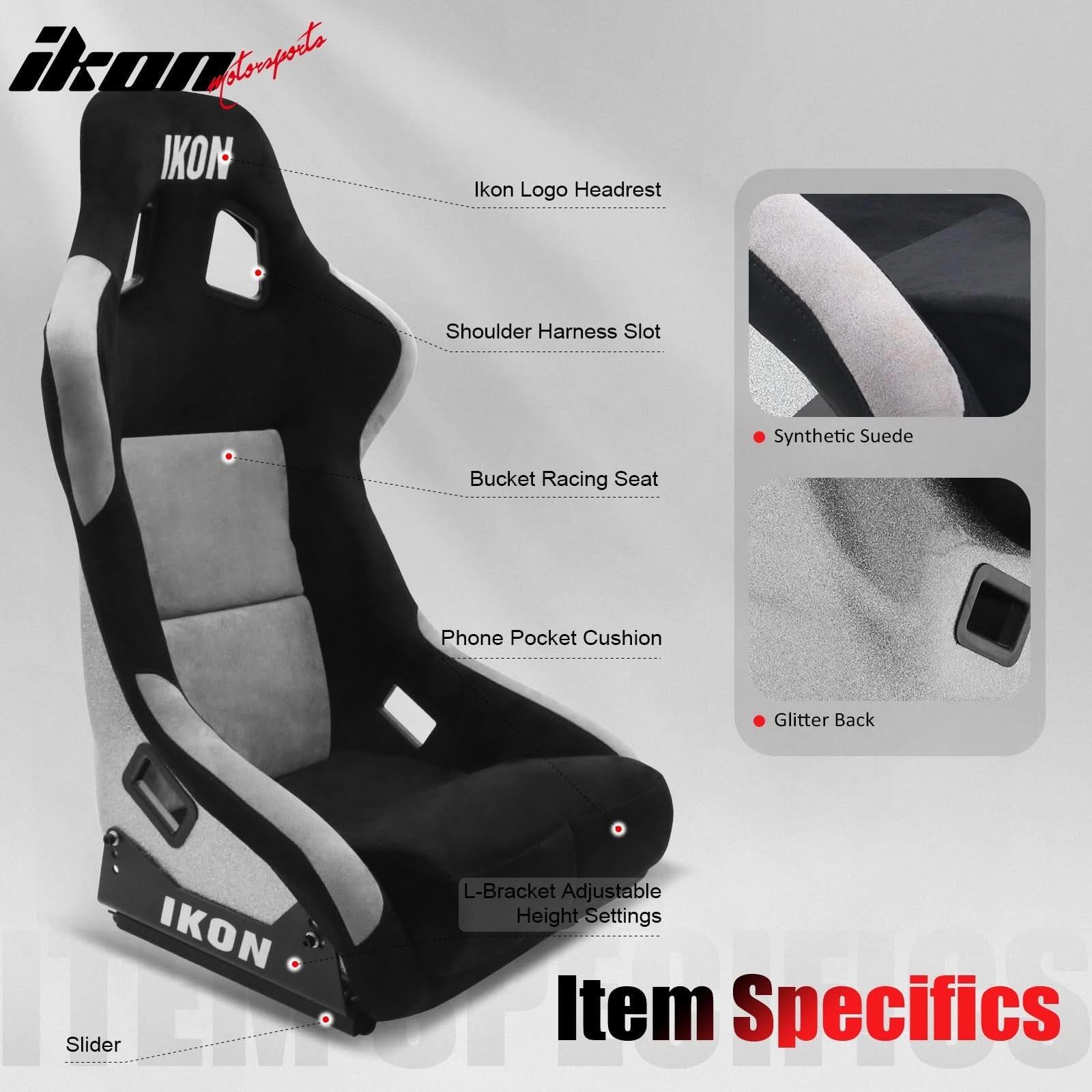 Universal Racing Bucket Seats W/ 4 Point 3" Belt Harness Black - Image 3