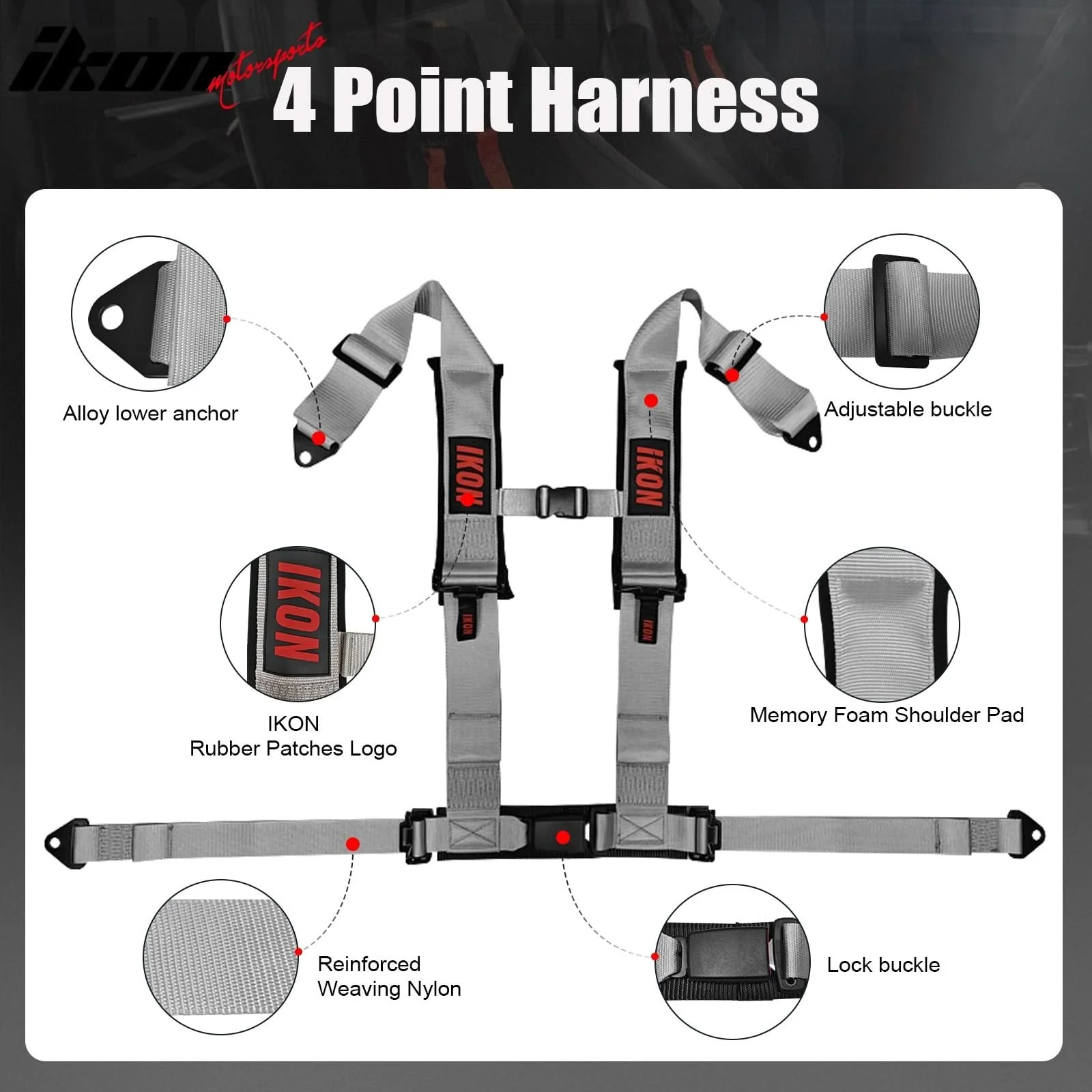 Universal Racing Bucket Seats W/4 Point 3" Belt Harness Grey - Image 14