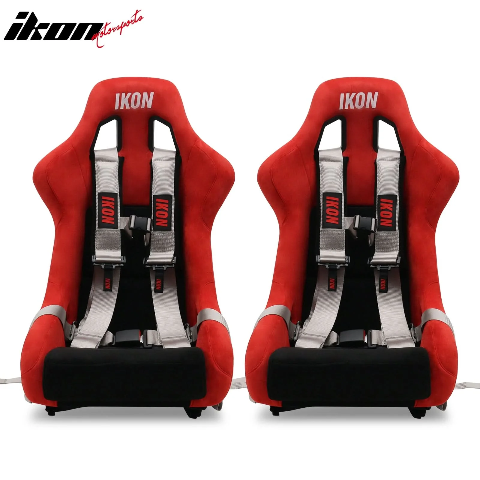 Universal Racing Bucket Seats W/4 Point 3" Belt Harness Grey - Image 2