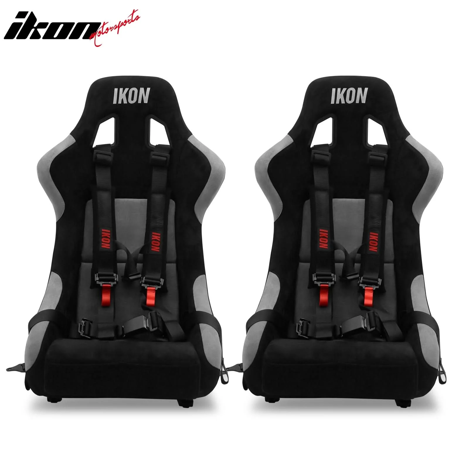 Universal Racing Bucket Seats W/ Slider 4 Point 2" Belt Harness Black - Image 2