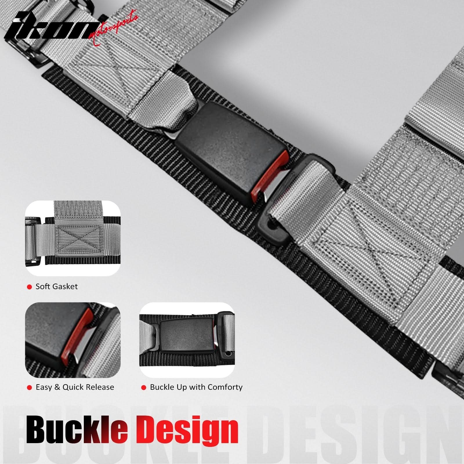 Universal Racing Bucket Seats W/ Slider 4 Point 3" Belt Harness Gray - Image 15