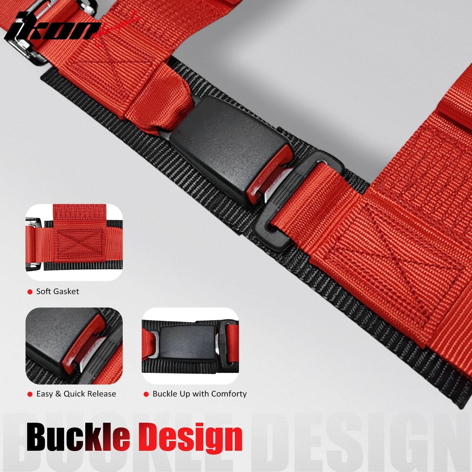 Universal Racing Bucket Seats W/ Slider 4 Point 3" Belt Harness Red - Image 11